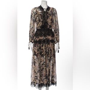 Zimmermann Floral Black Lace Silk Midi Dress Size 1